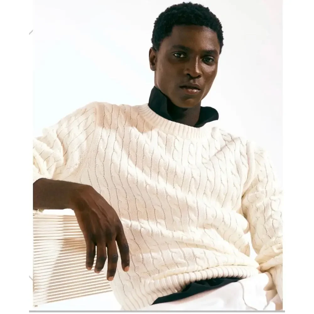 J. Crew Men's Heritage Cotton Cable-Knit Sweater Long Sleeve Ivory Size L NWT